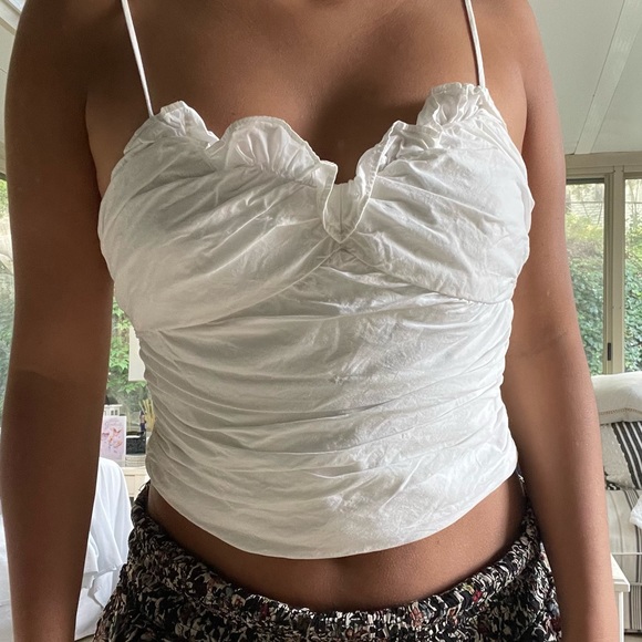 Zara white tank top blouse, ruffles on the top - Picture 1 of 4